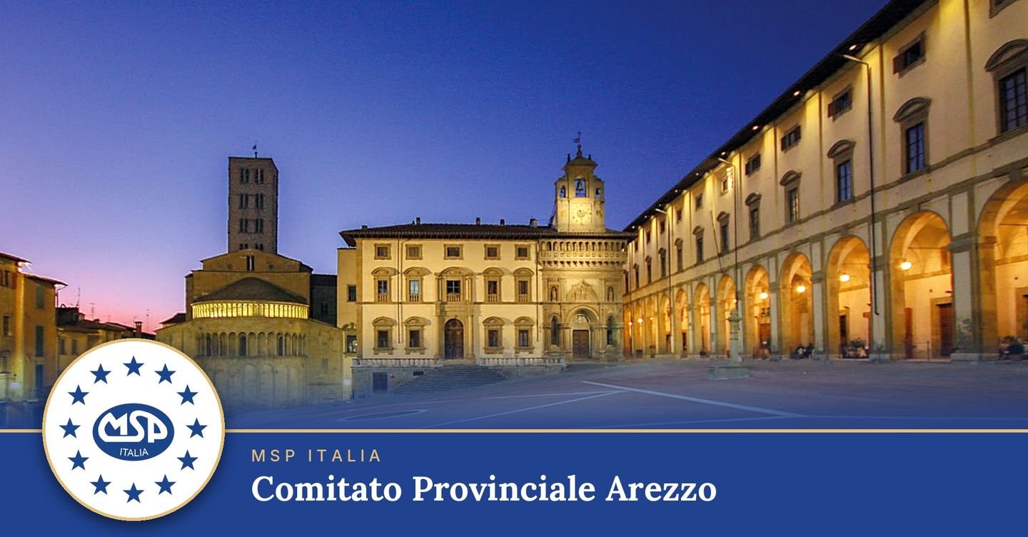 Piazza Grande ad Arezzo con il logo MSP Italia – Comitato Provinciale Arezzo